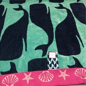 Crown & Ivy Oversized Beach Towel Whales 36x72 blue green pink coral